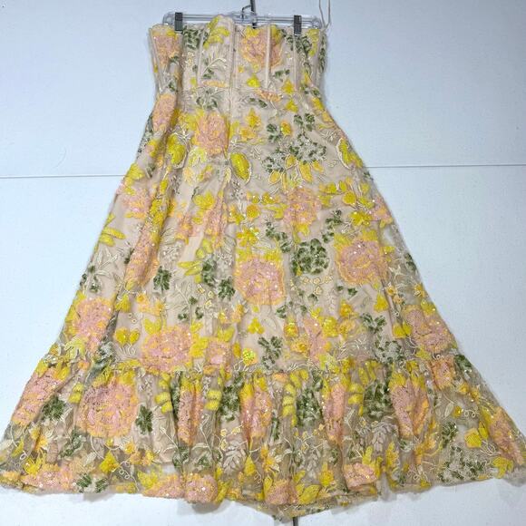 Dress The Population Carina yellow sequin strapless midi Dress Size XL - Picture 7 of 7